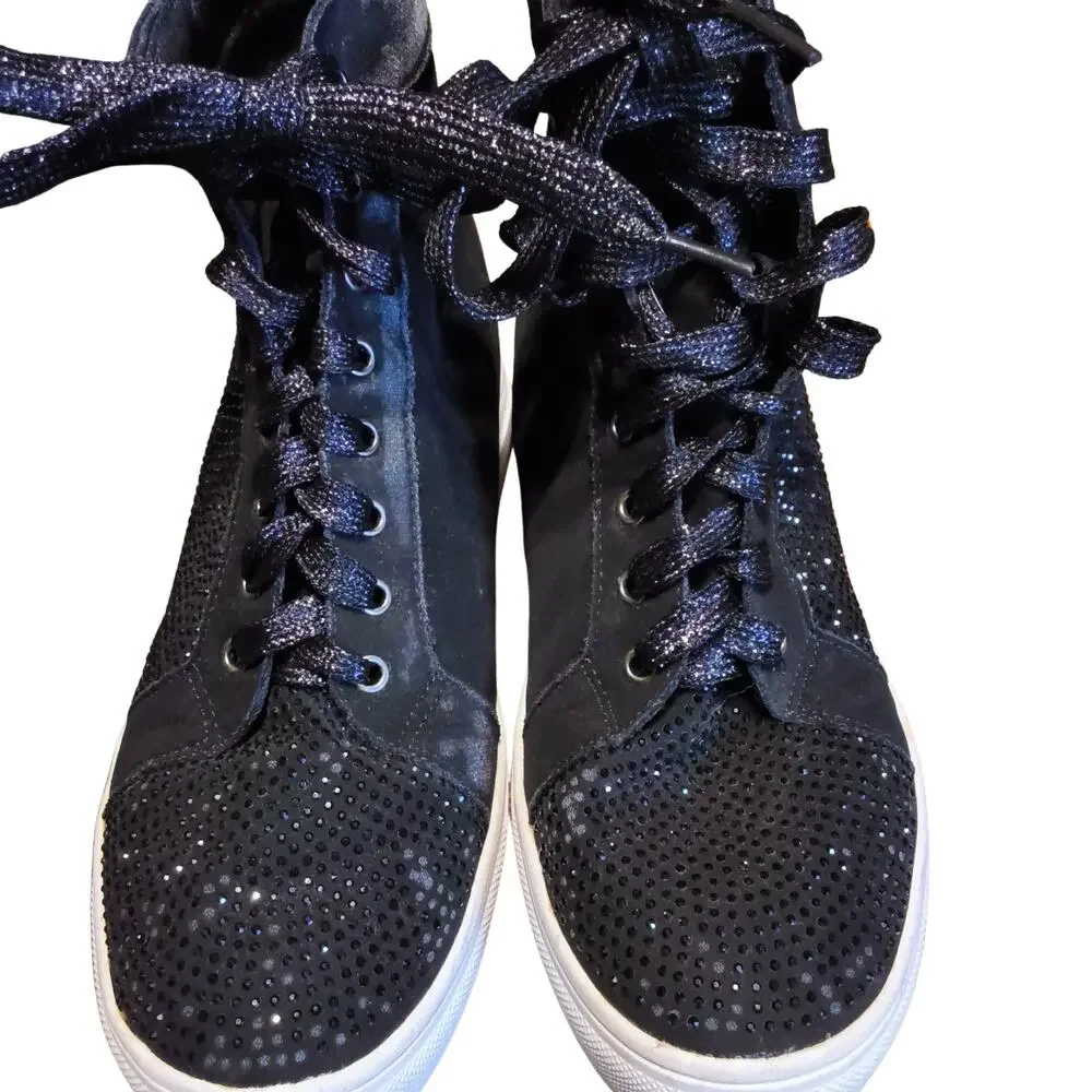 LaShellah Women’s Size 6.5 Black Sparkly High Top Sneakers Lace Up Glitter Shoes